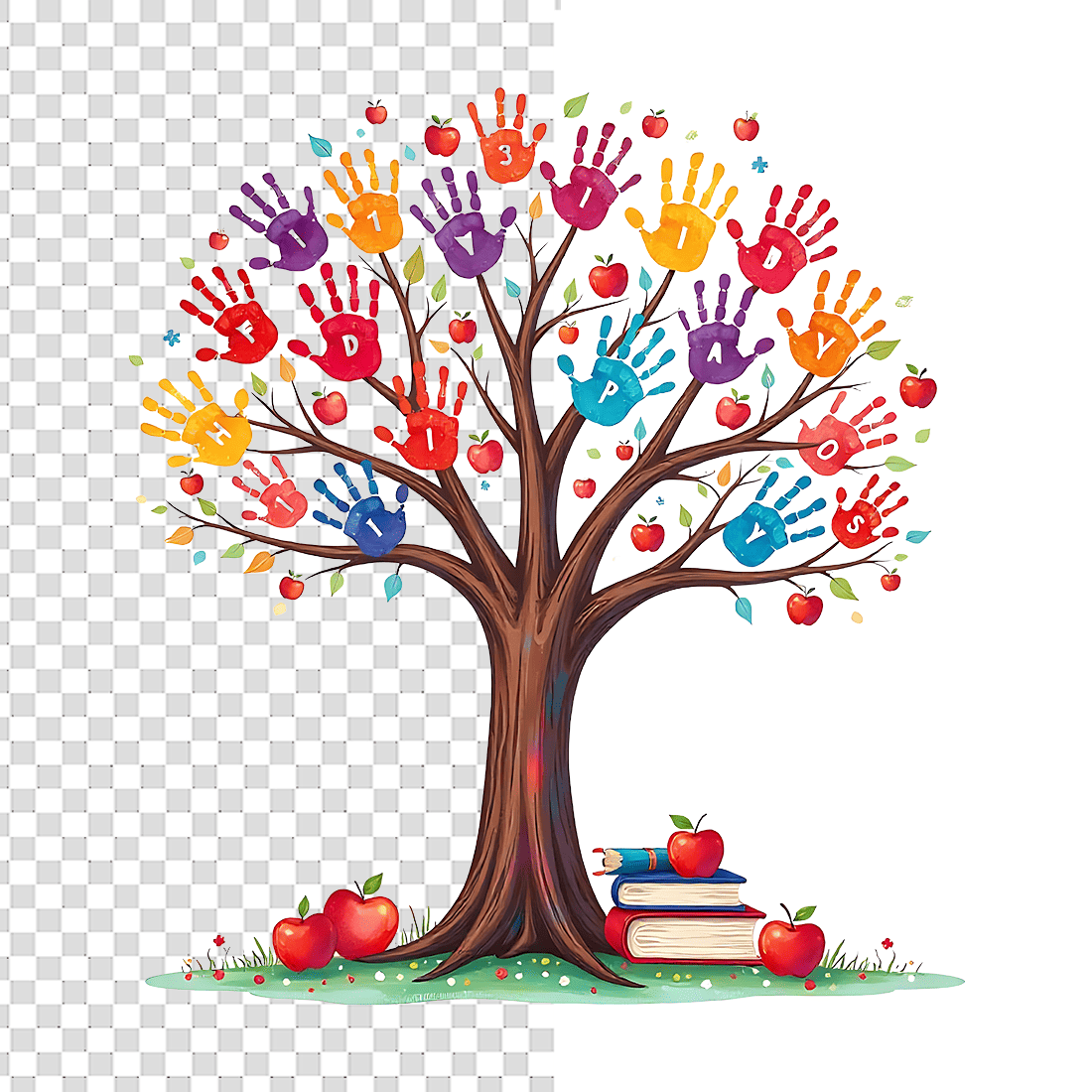 Watercolor Handprint Tree Kindergarten T-Shirt Design Bundle preview image.