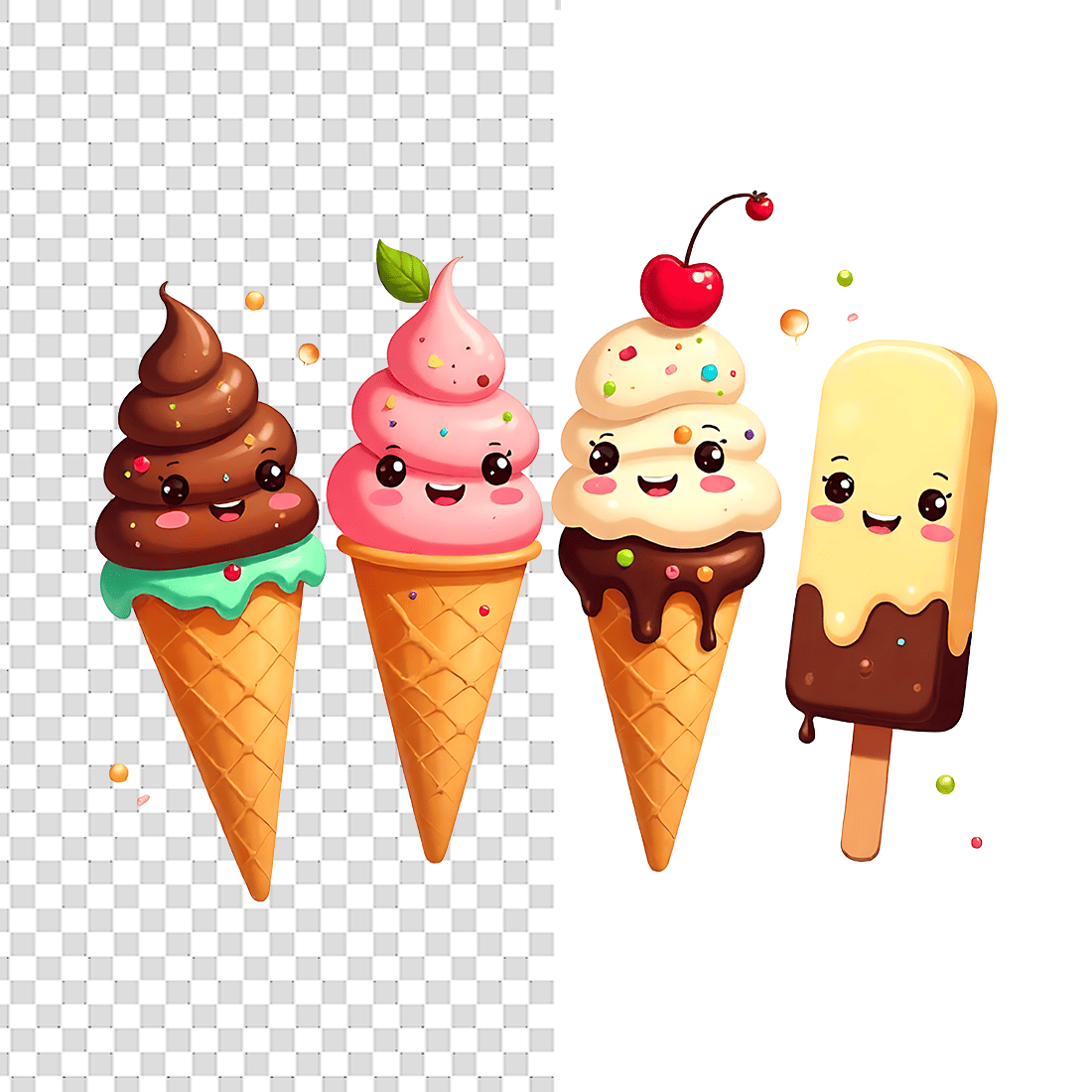 Funny Ice Cream Characters T-Shirt Design Bundle preview image.