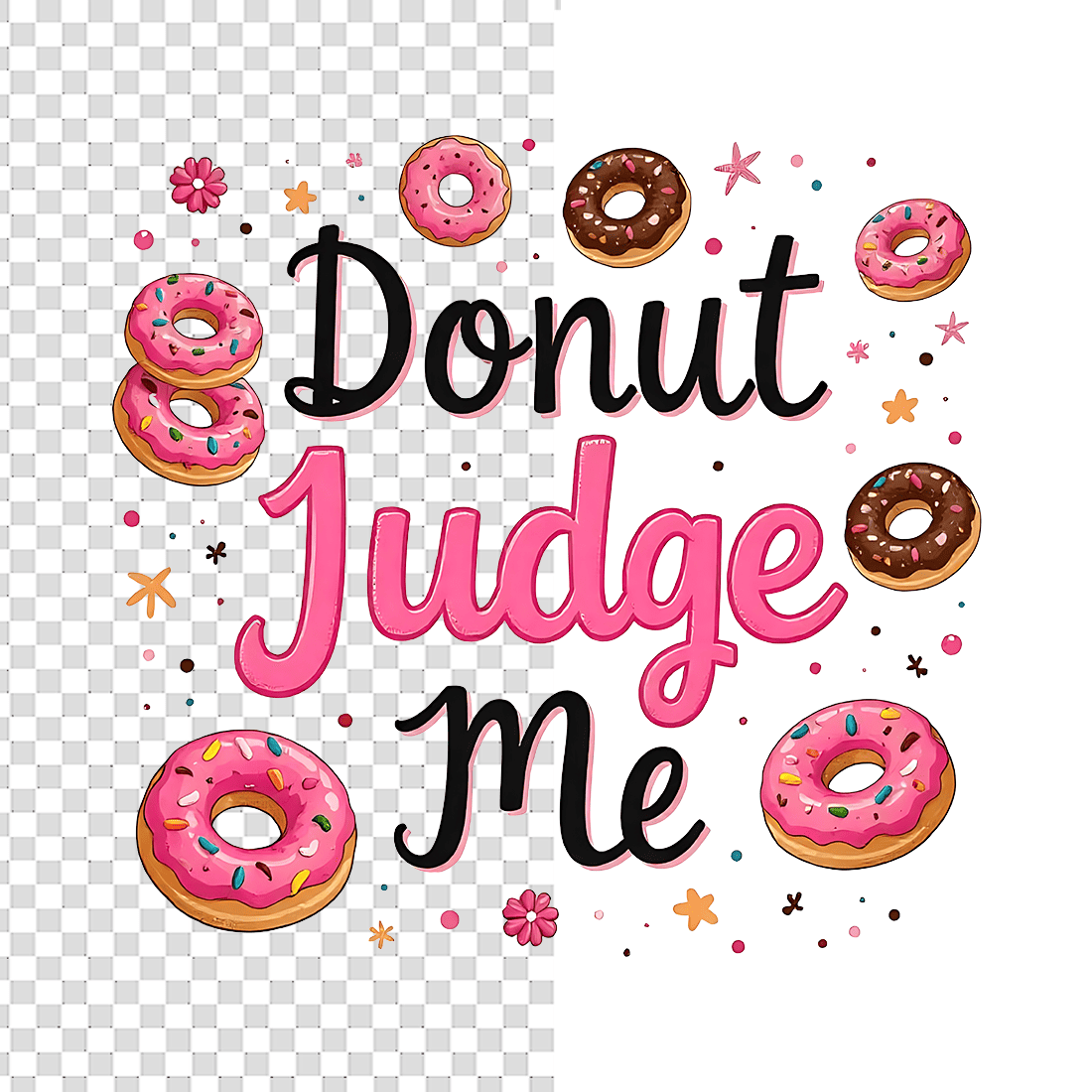 Watercolor Donut Judge Me Typography T-Shirt Design Bundle preview image.