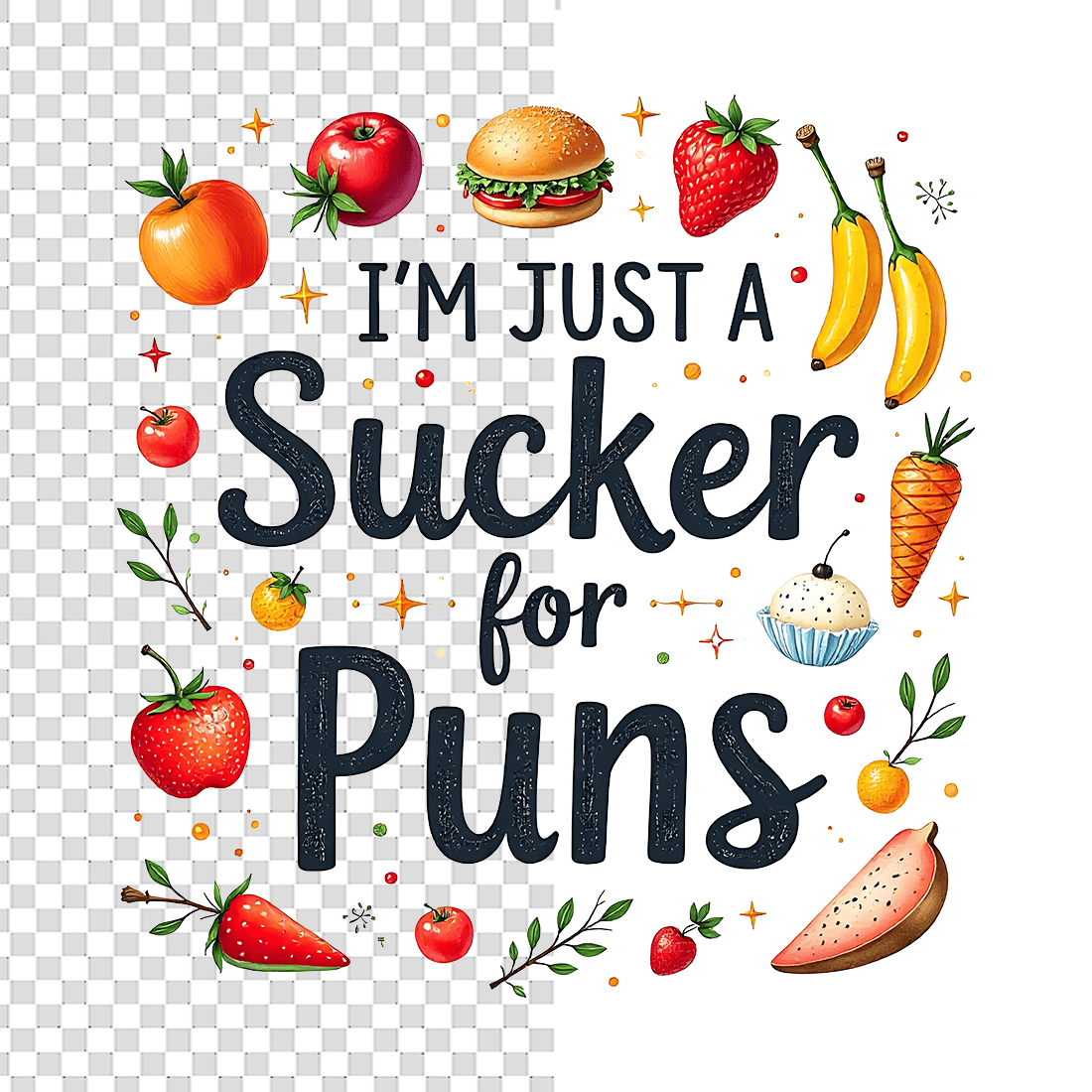 Watercolor I'm Just a Sucker for Puns Food T-Shirt Design Bundle preview image.