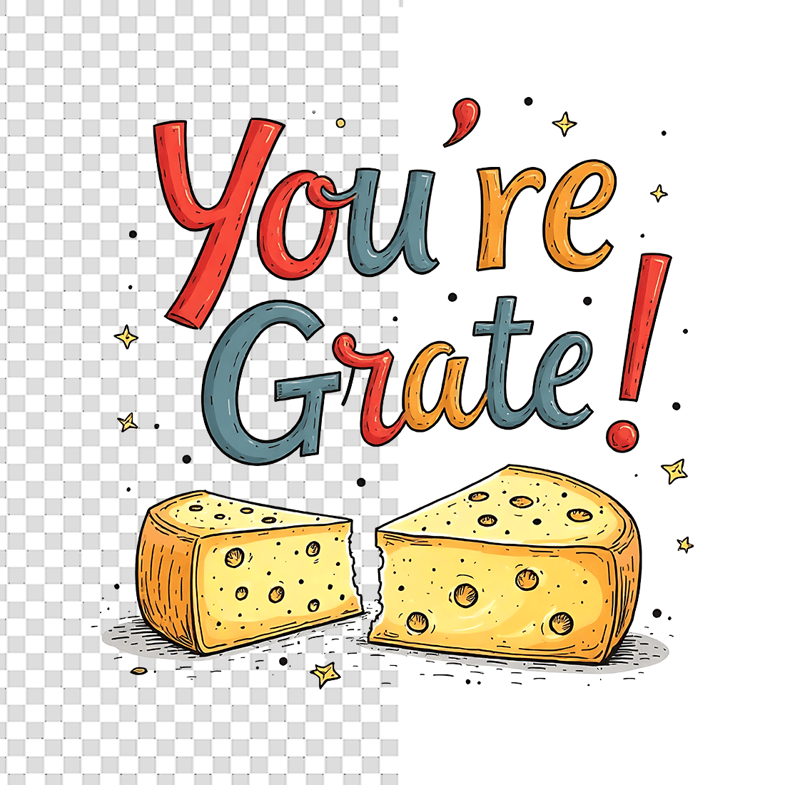 Watercolor You're Grate, Cheese! T-Shirt Design Bundle preview image.