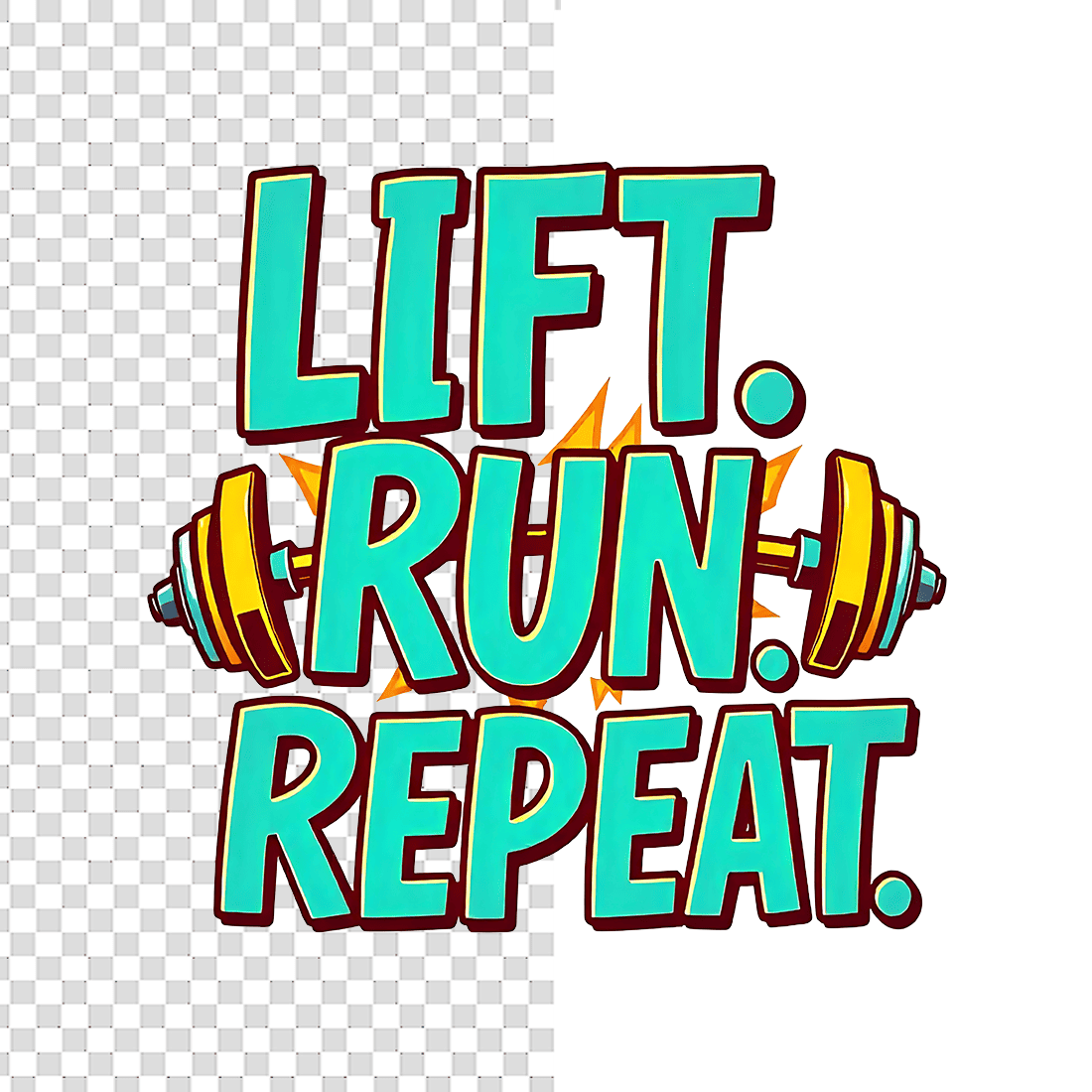 Watercolor Workout Slogan with Barbell T-Shirt Design Bundle preview image.