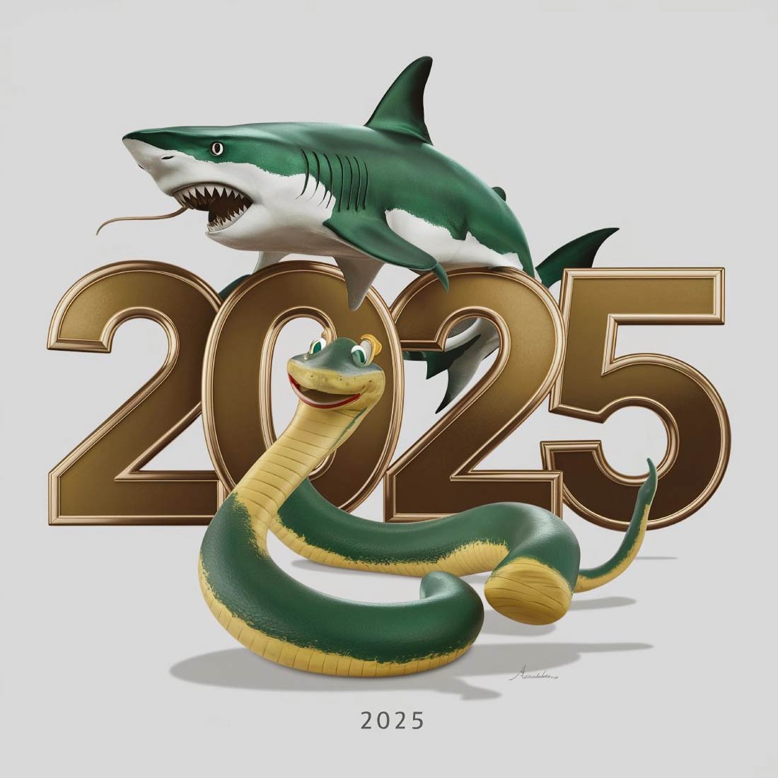 2025 green snake wrapped around bold numbers 3 752