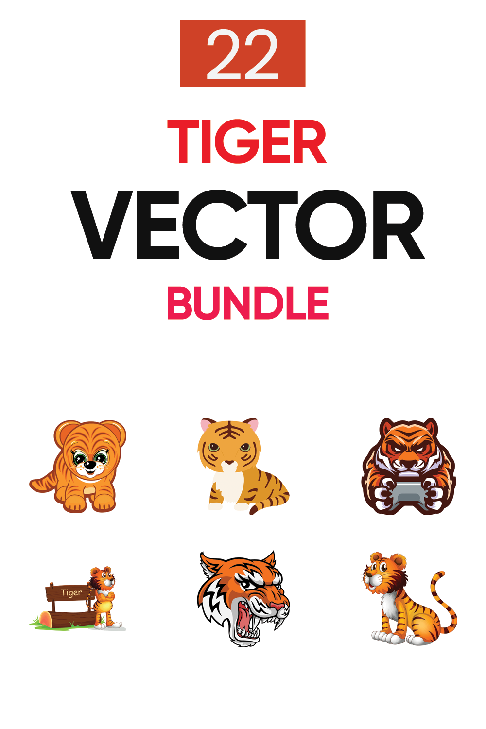 22 Premium Tiger Vector Graphics Bundle – Roaring Illustrations for Creative Projects pinterest preview image.