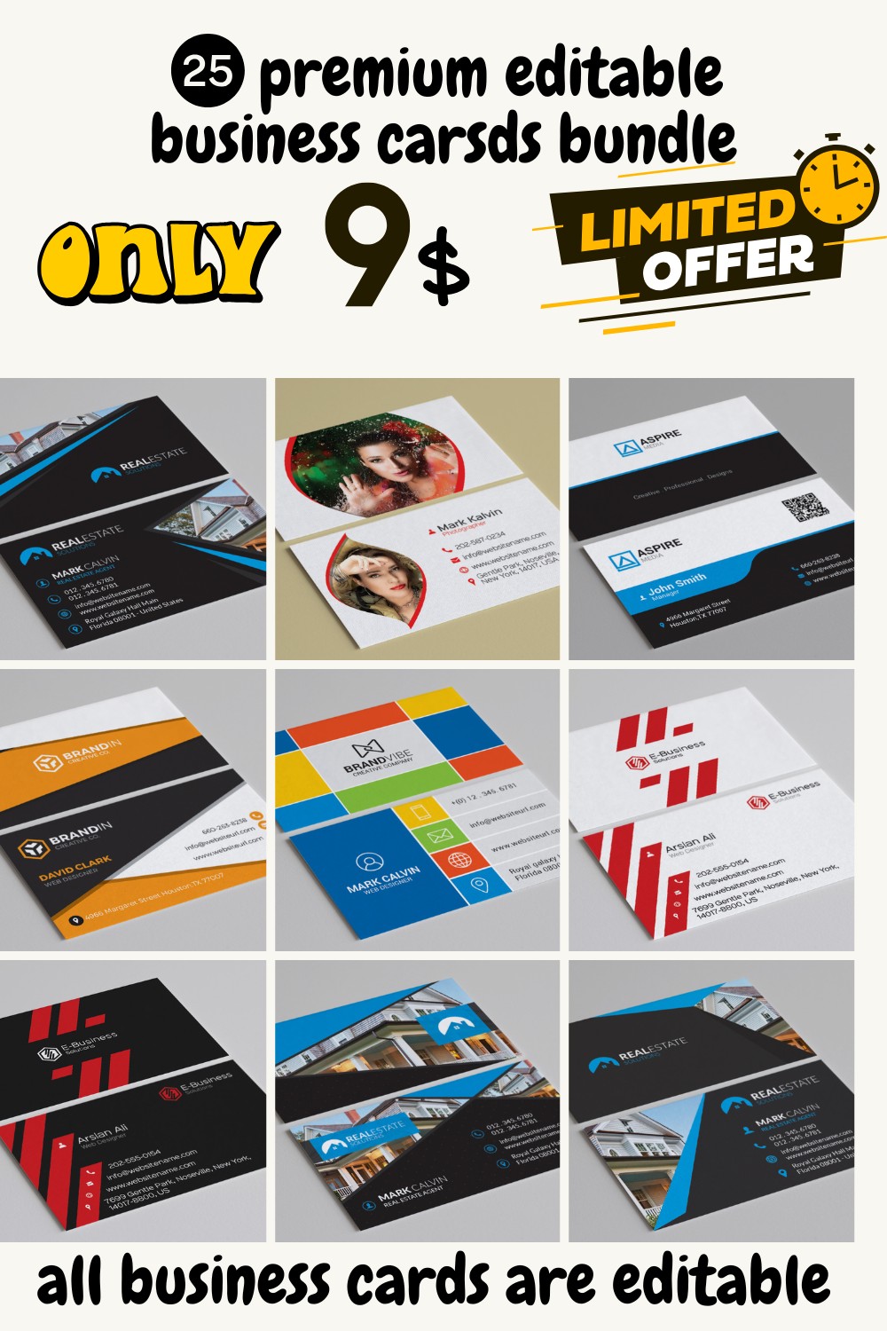 25 High-Quality, Editable Business Card Designs pinterest preview image.