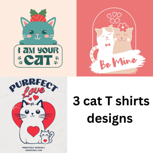 3 cat T shirts designs cover image.