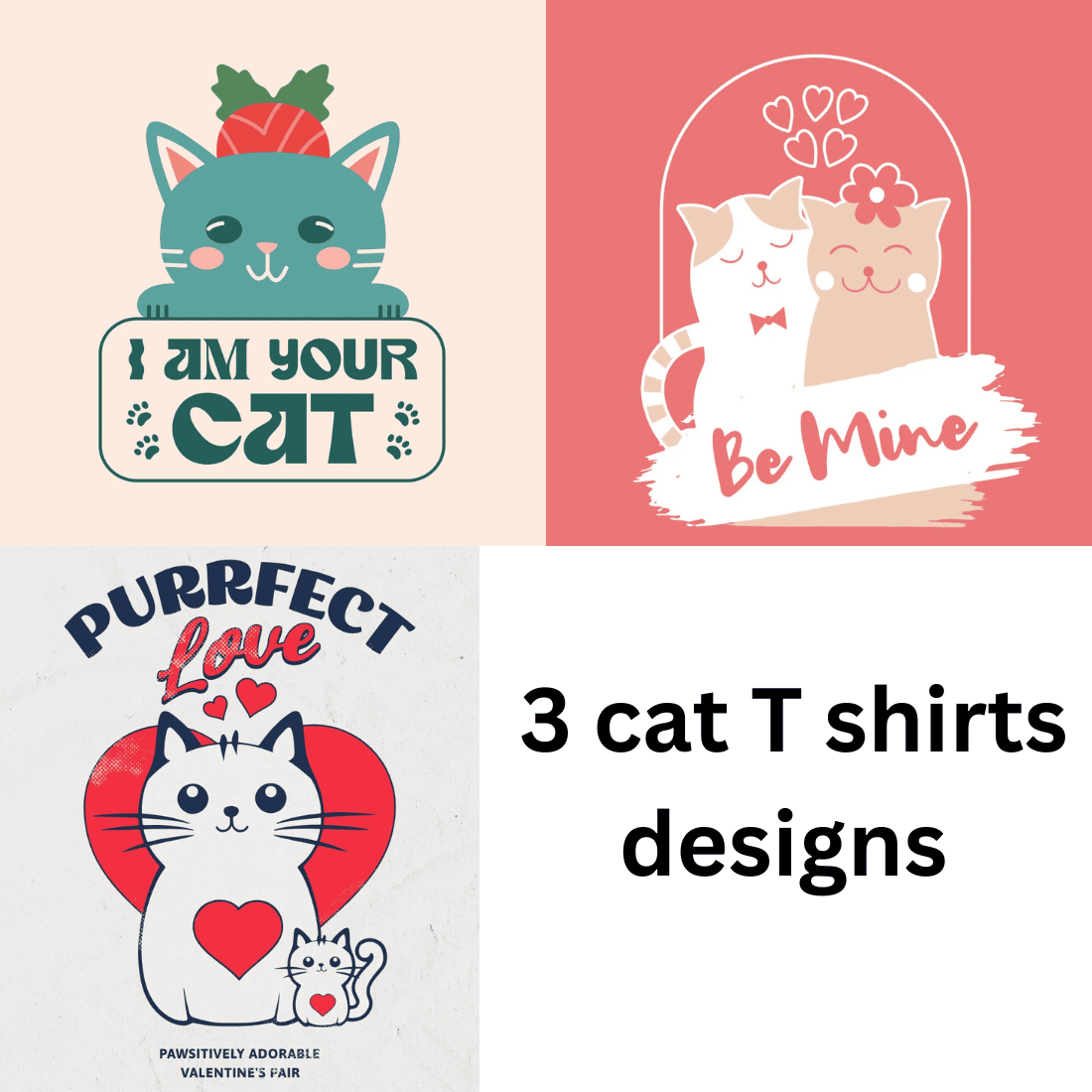 3 cat T shirts designs preview image.