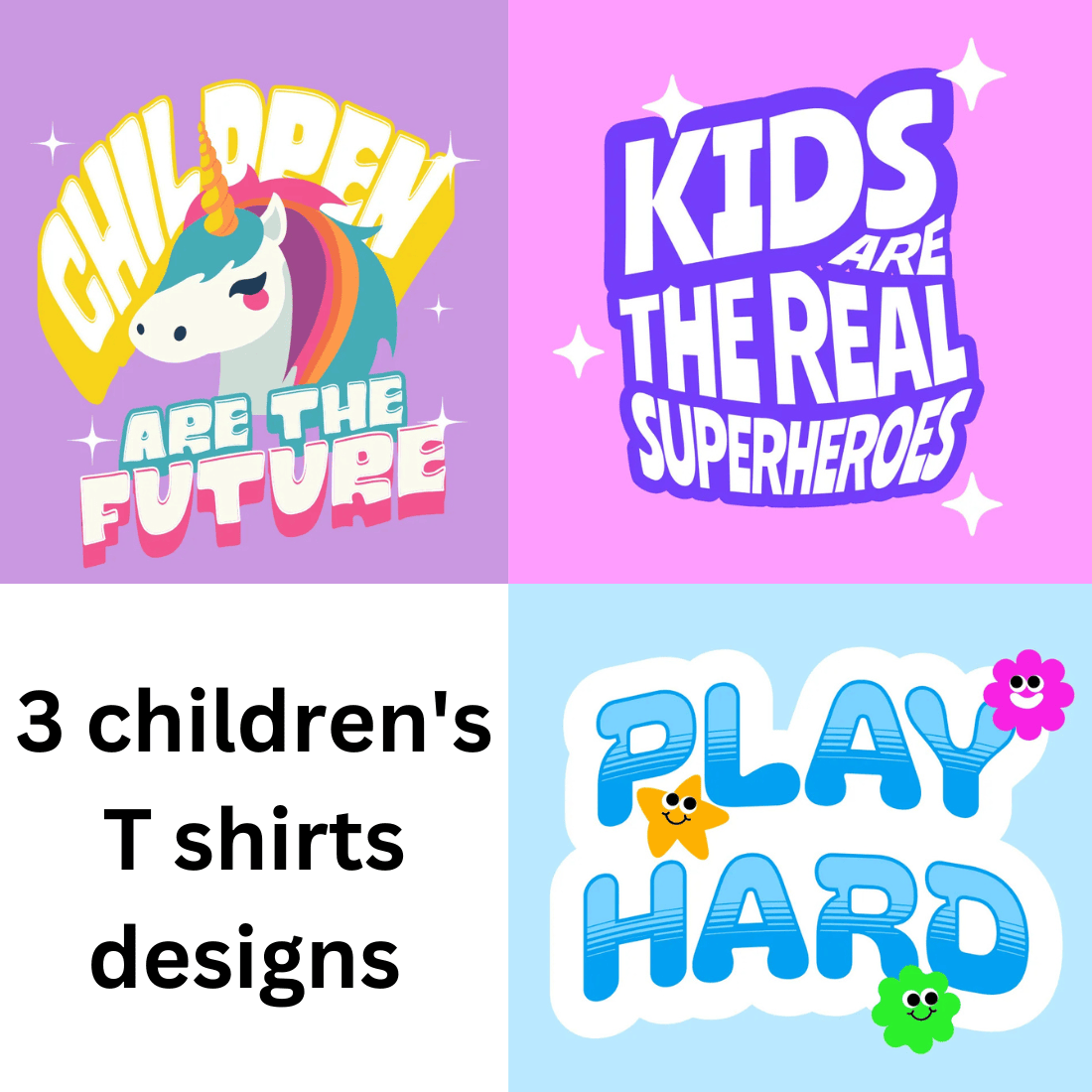 3 children's T shirts designs cover image.