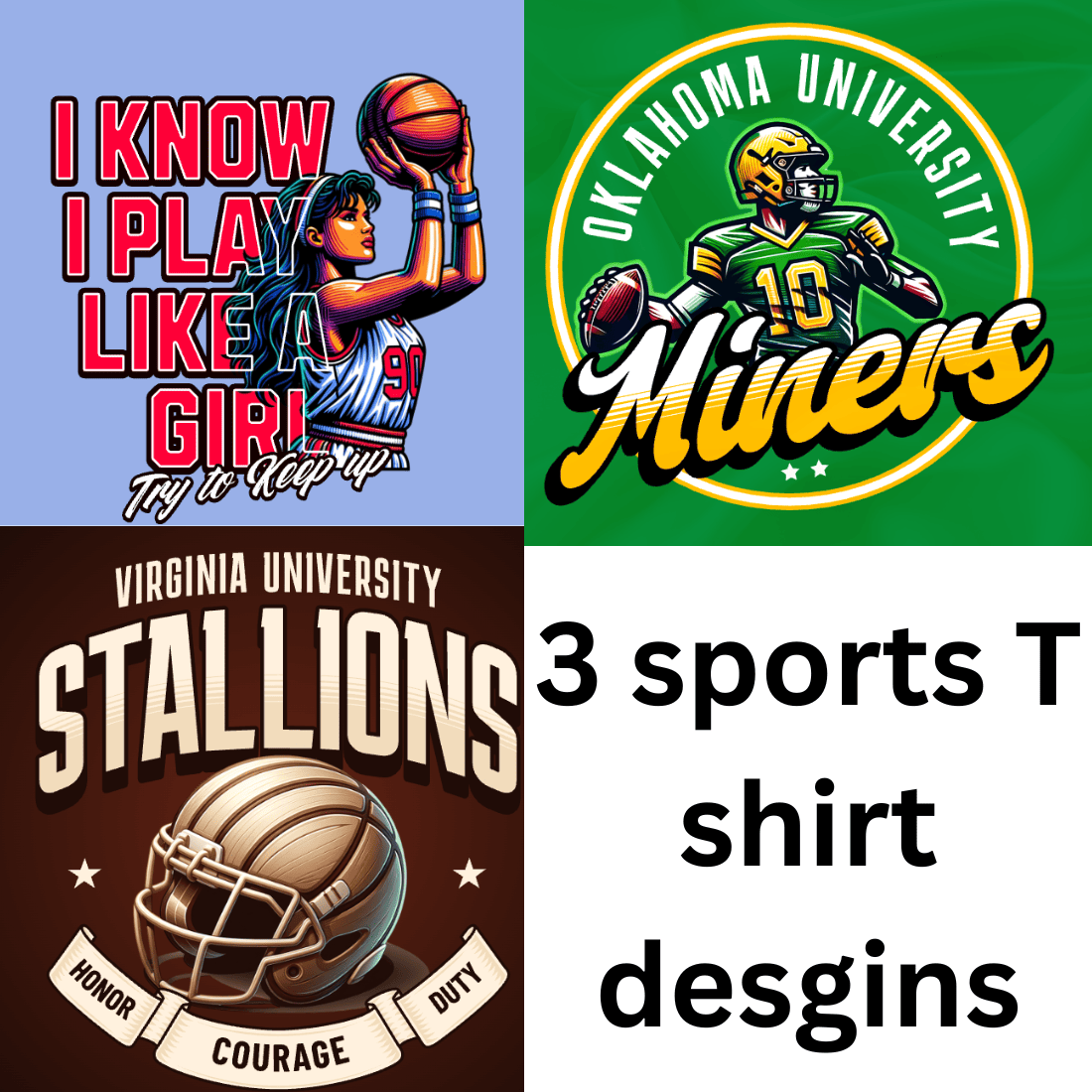 3 sports T shirts designs preview image.