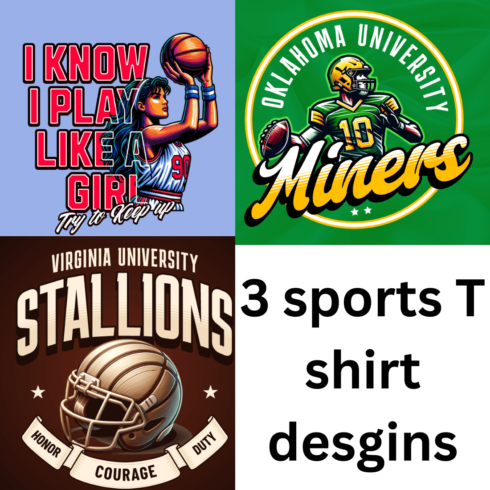 3 sports T shirts designs cover image.