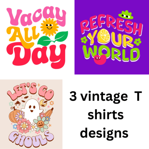 3 vintage T shirts designs cover image.