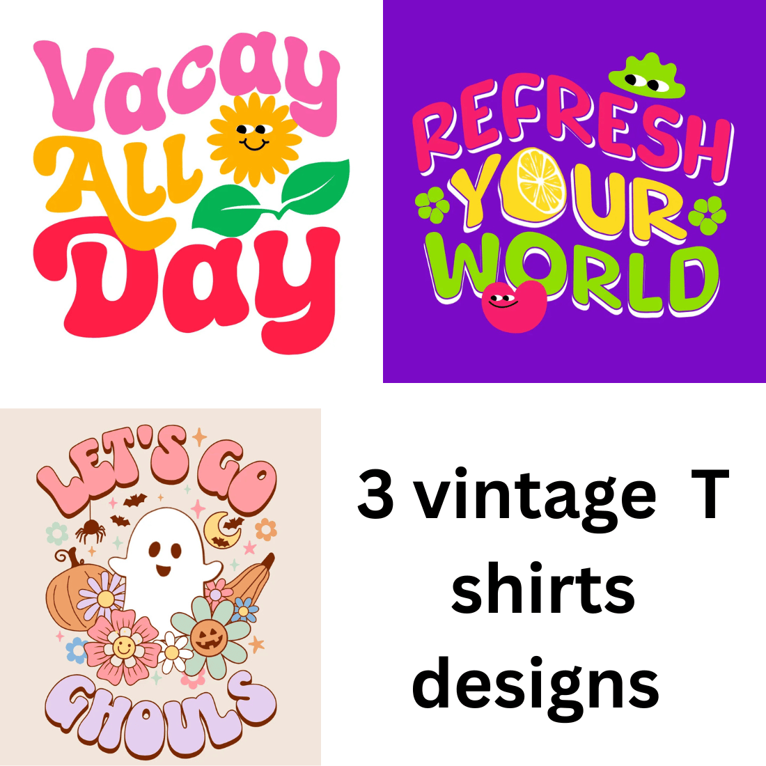 3 vintage T shirts designs preview image.