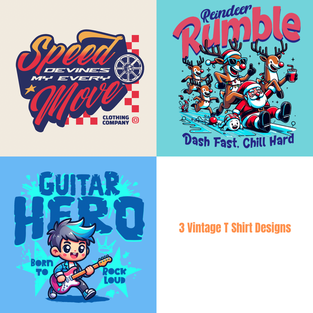 3 Vintage T shirt Designs preview image.