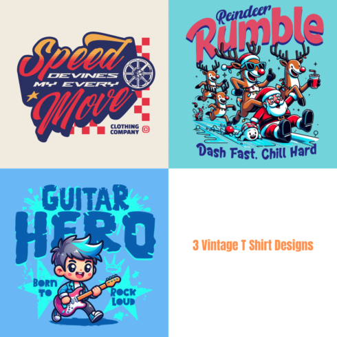 3 Vintage T shirt Designs cover image.