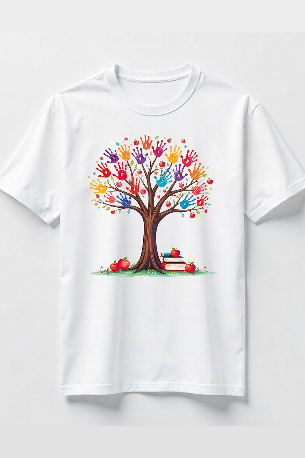 Watercolor Handprint Tree Kindergarten T-Shirt Design Bundle pinterest preview image.