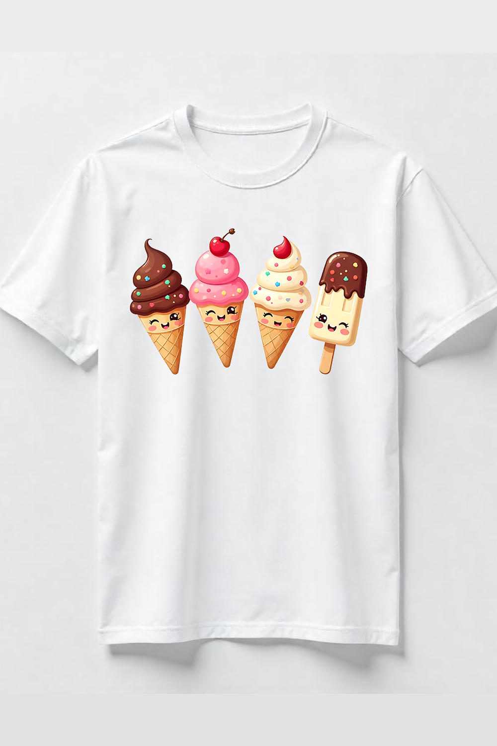 Watercolor Cute Ice Cream Characters Set T-Shirt Design Bundle pinterest preview image.