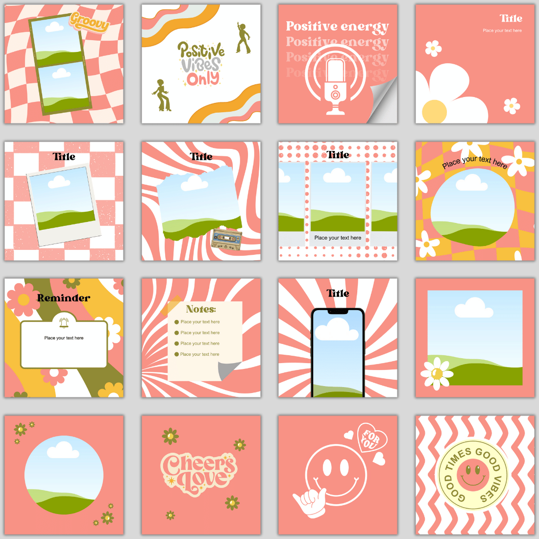 30 Retro Instagram Post Canva templates preview image.