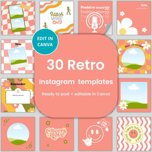 30 Retro Instagram Post Canva templates cover image.