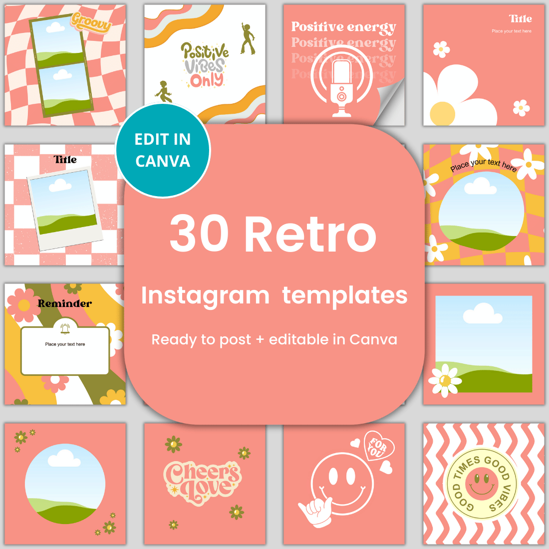 30 Retro Instagram Post Canva templates cover image.