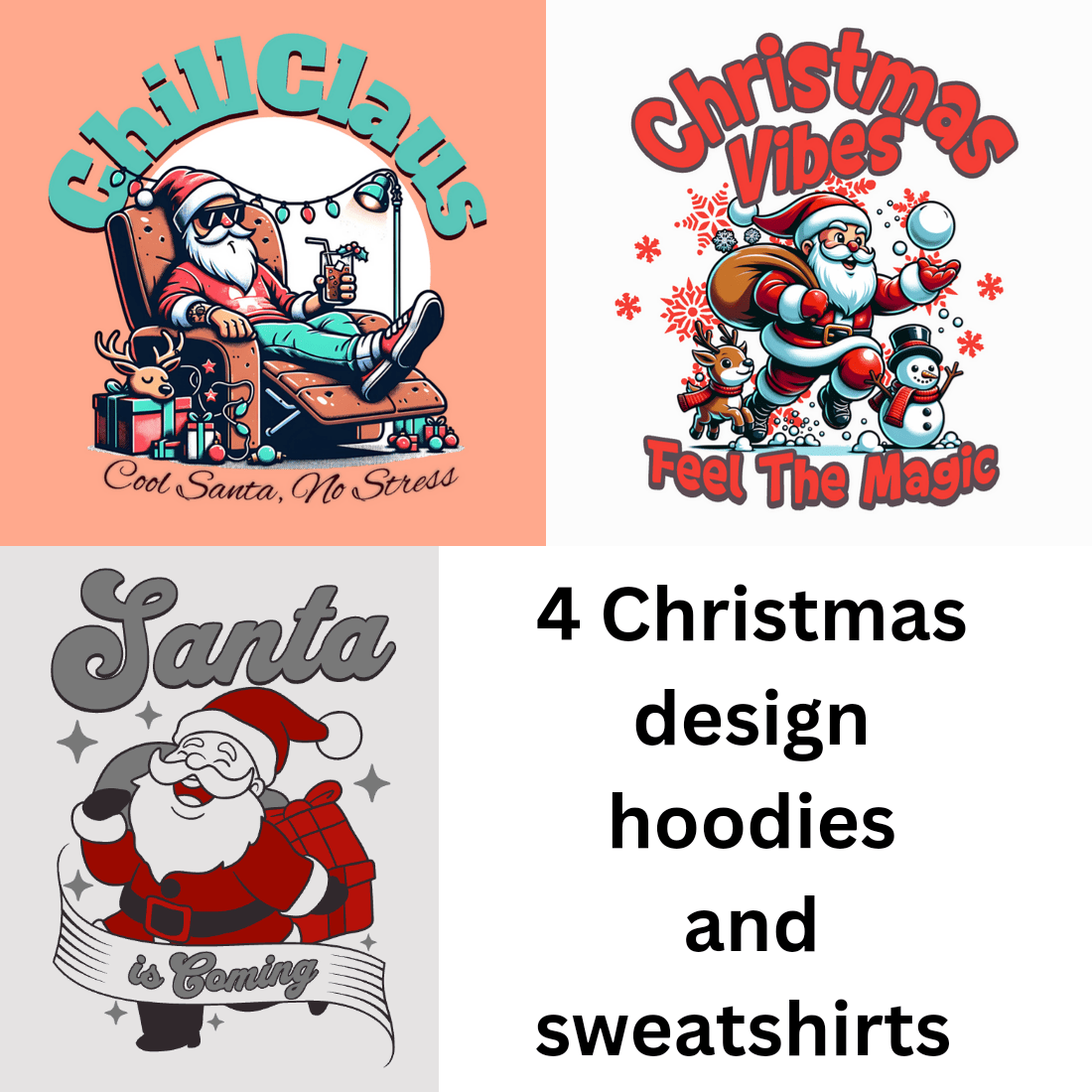 4 Christmas designs for hoodies and sweatshirts preview image.