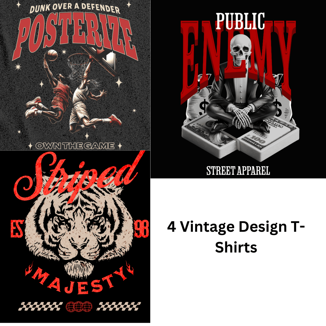 4 Vintage T-Shirts Designs cover image.