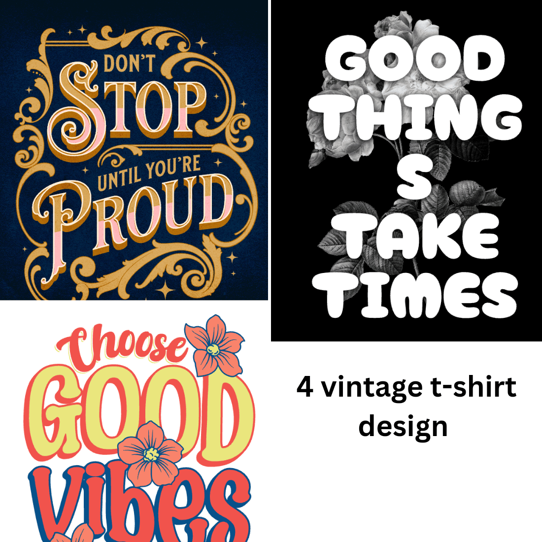 4 vintage t-shirt design preview image.