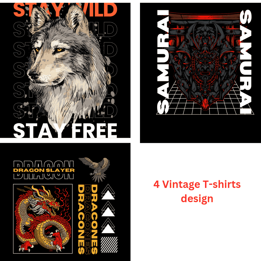 4 Vintage T-shirt design preview image.
