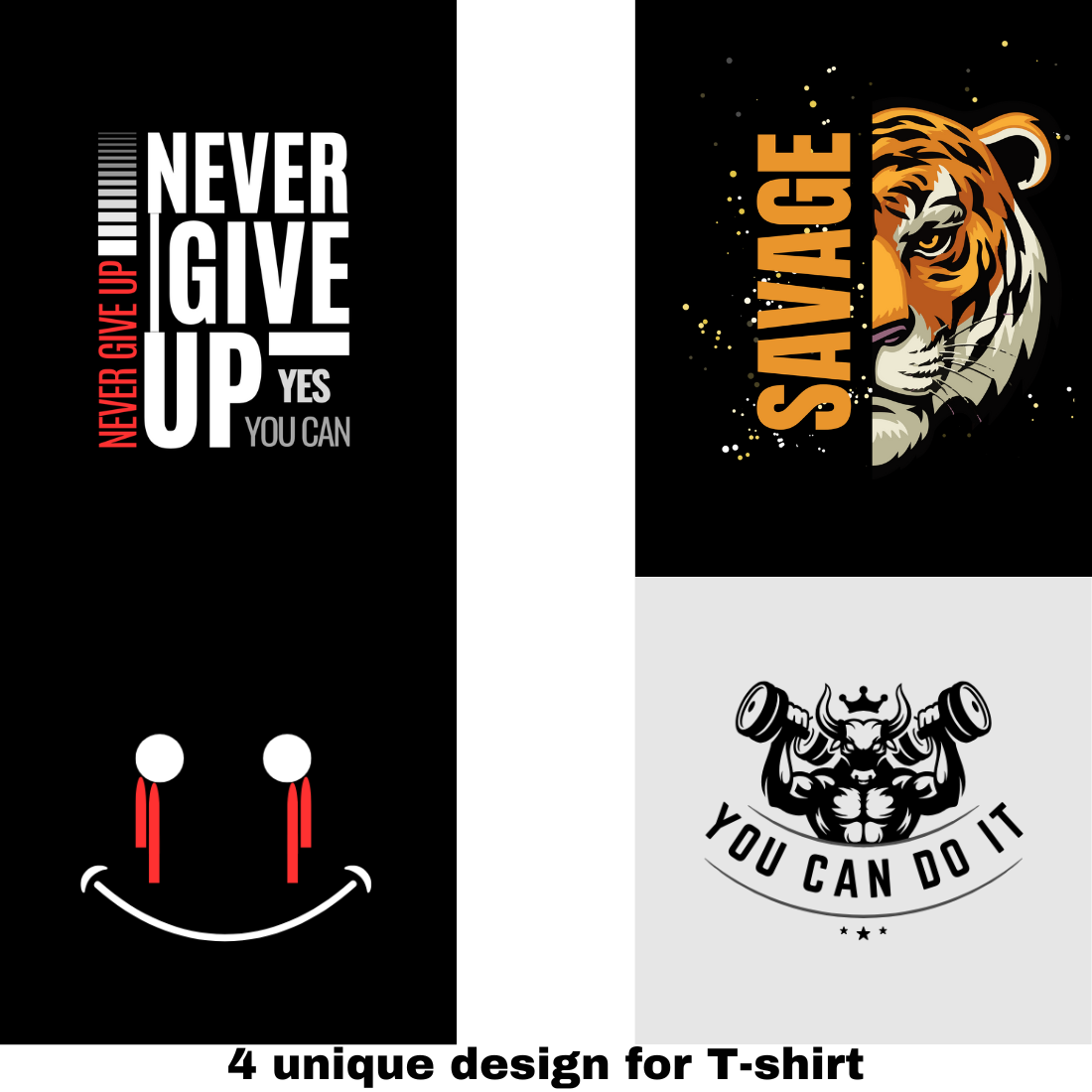 4 unique design for T-shirt preview image.