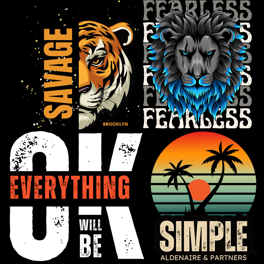 Tiger/ Loin/ OK Text/ Simple T-Shirt Print Design preview image.