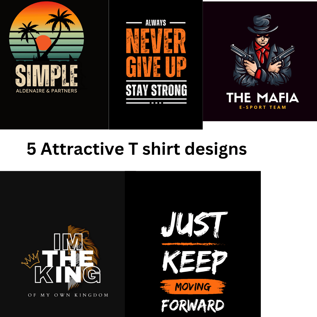 5 Attractive T shirt designs preview image.