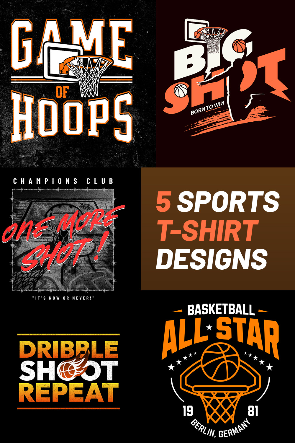 5 Sports T-Shirt Designs pinterest preview image.