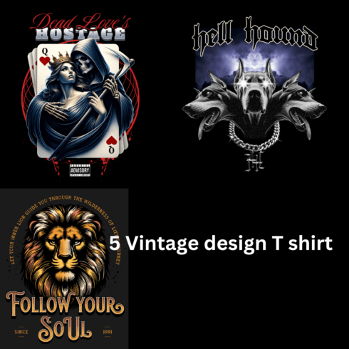 5 vintage T shirt design cover image.