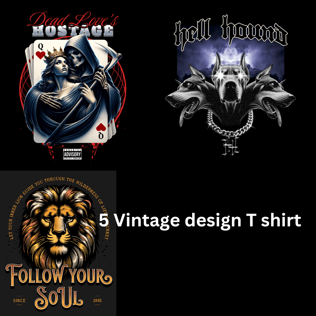 5 vintage T shirt design preview image.