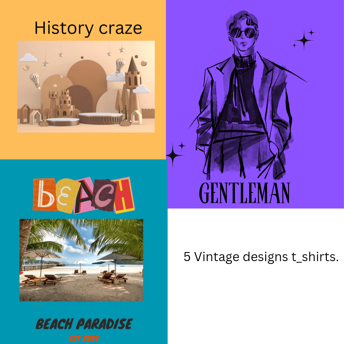 5 Vintage designs t_shirts preview image.