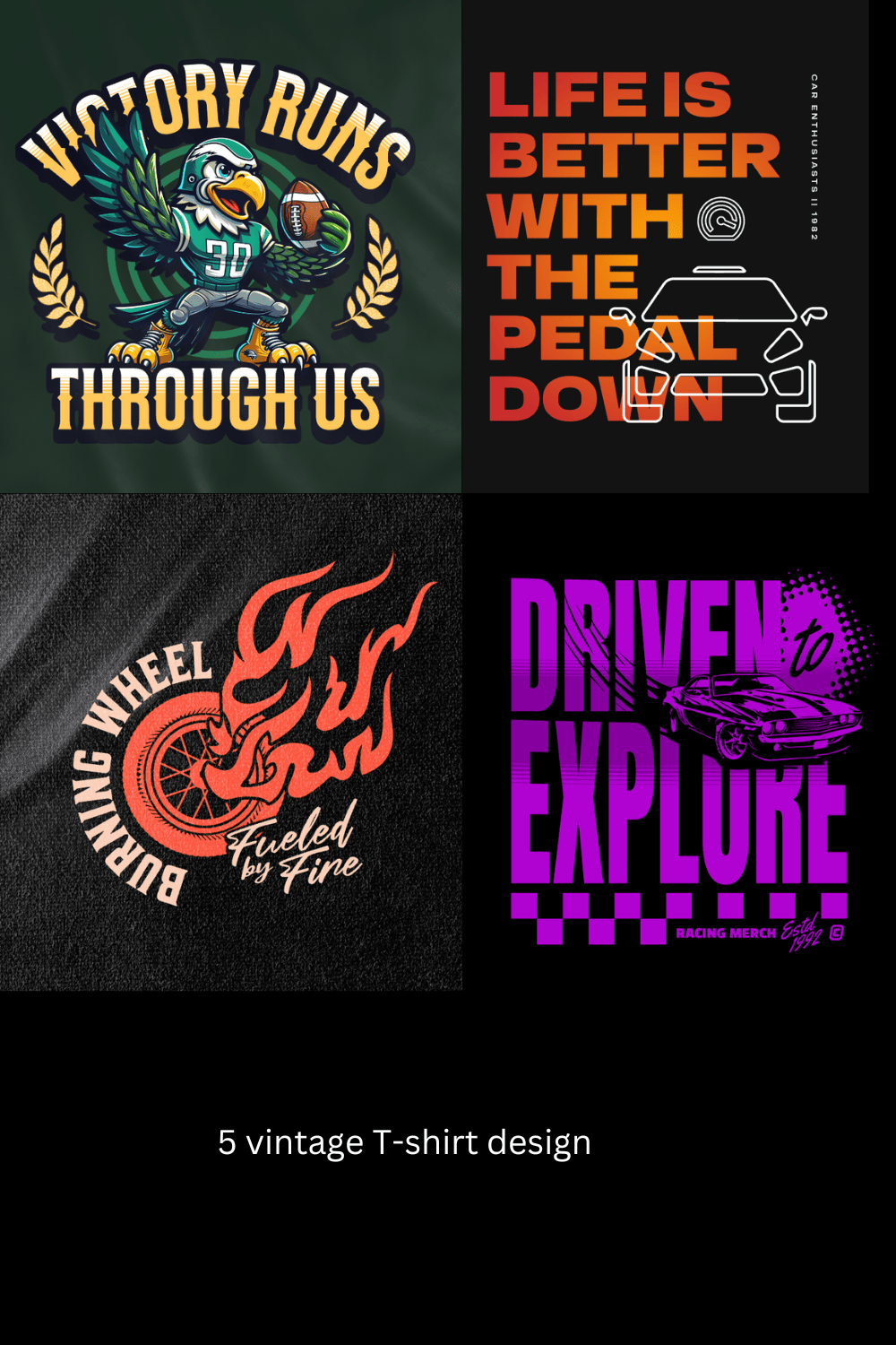 5 vintage T-shirt design pinterest preview image.