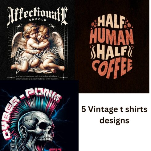 5 Vintage t shirts designs cover image.