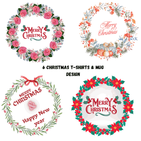 6 Merry Christmas T-shirts & Mug design cover image.