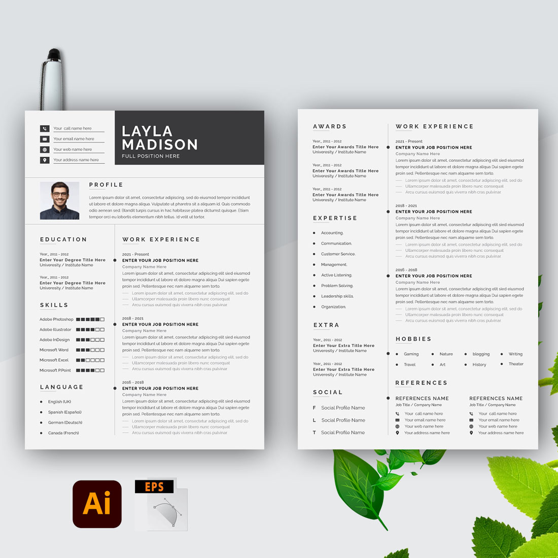 Professional Resume Template Layout preview image.