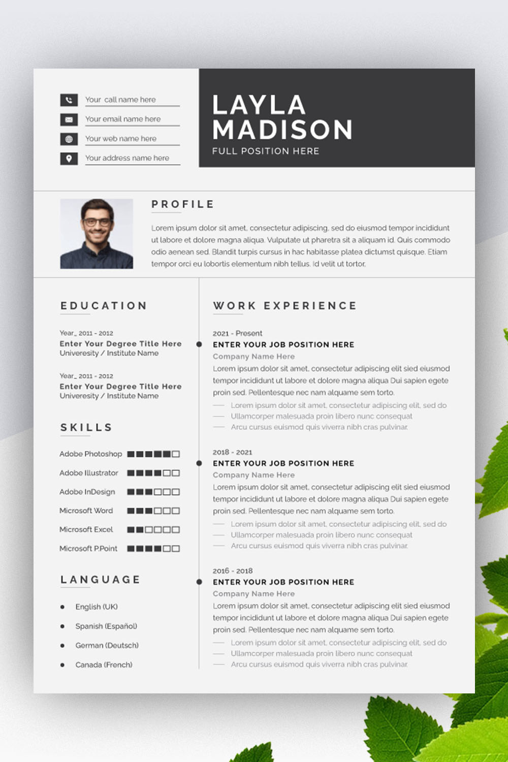 Professional Resume Template Layout pinterest preview image.