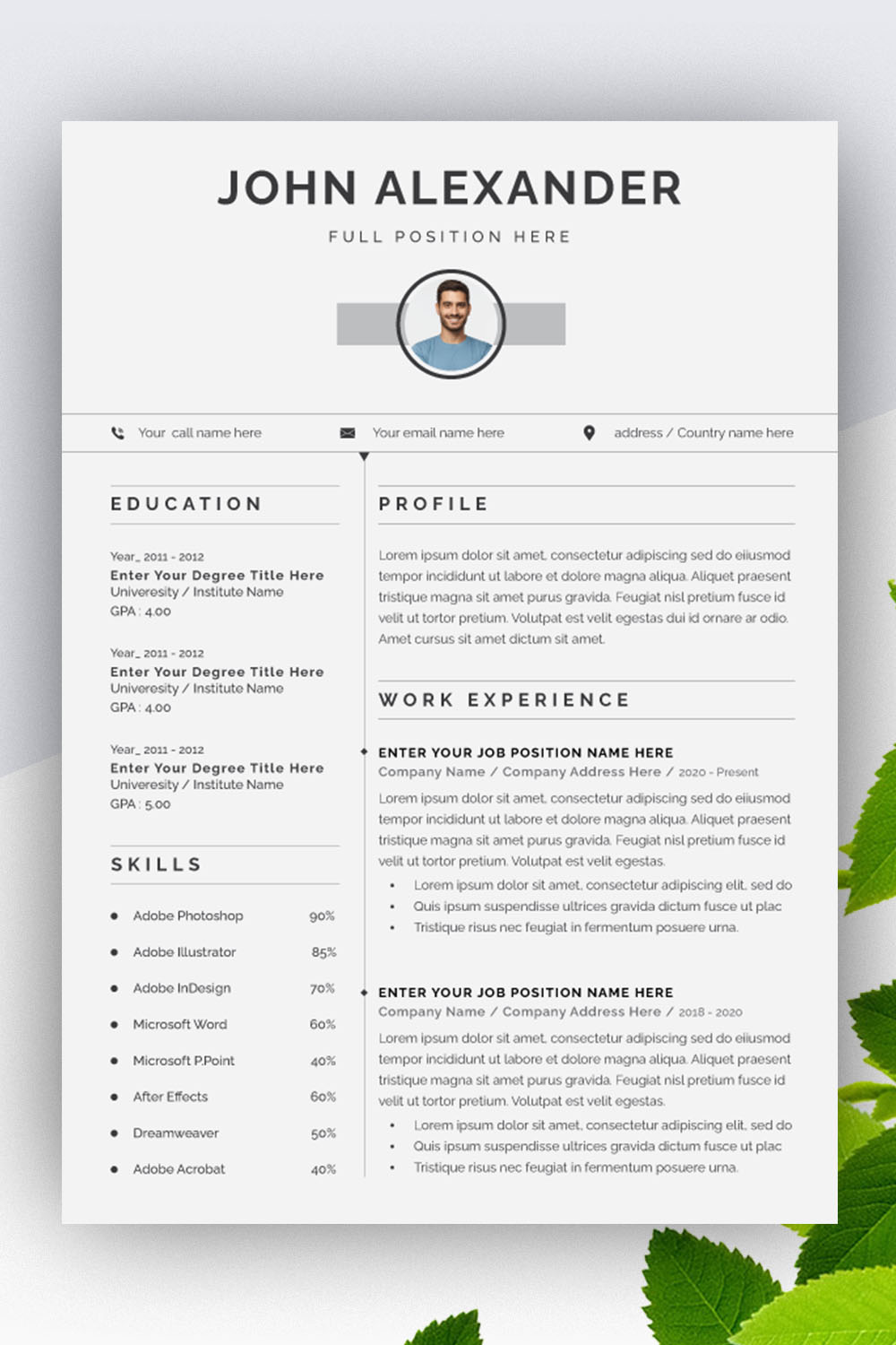 Modern Minimalist Resume Template pinterest preview image.