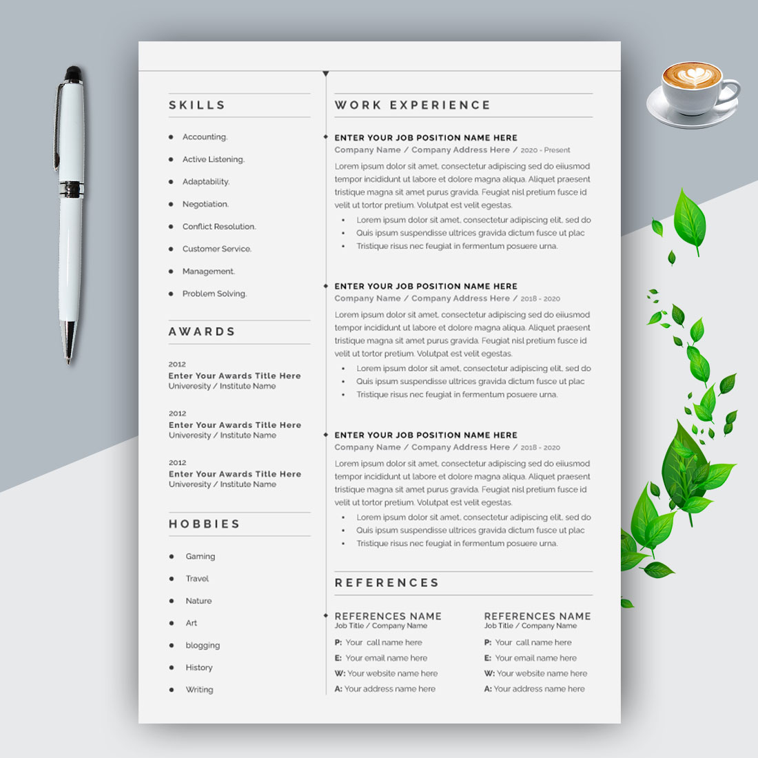 Modern Minimalist Resume Template preview image.