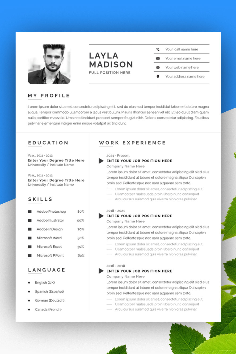 Modern Resume Design Layout pinterest preview image.