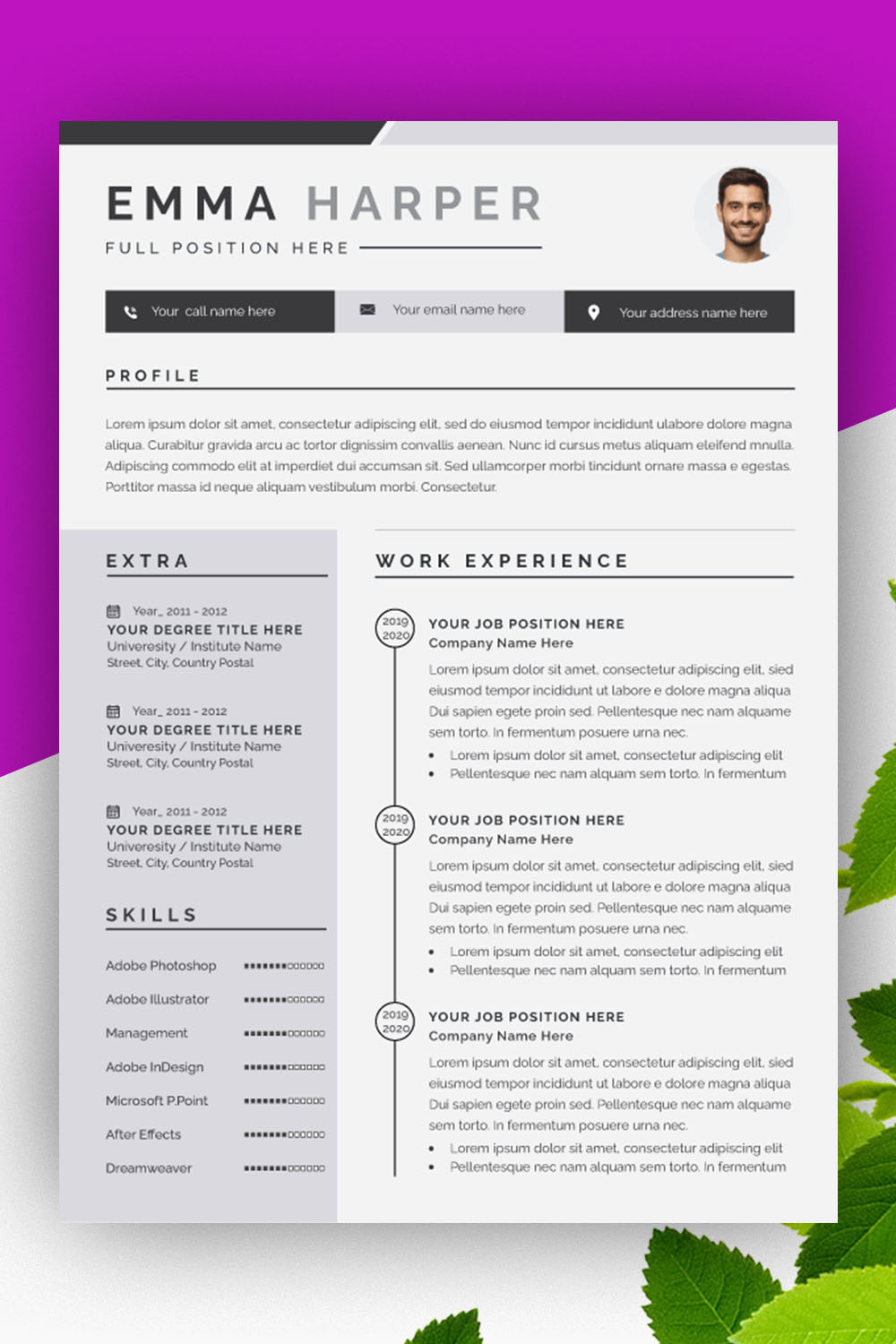 Black And White Resume Template Layout pinterest preview image.