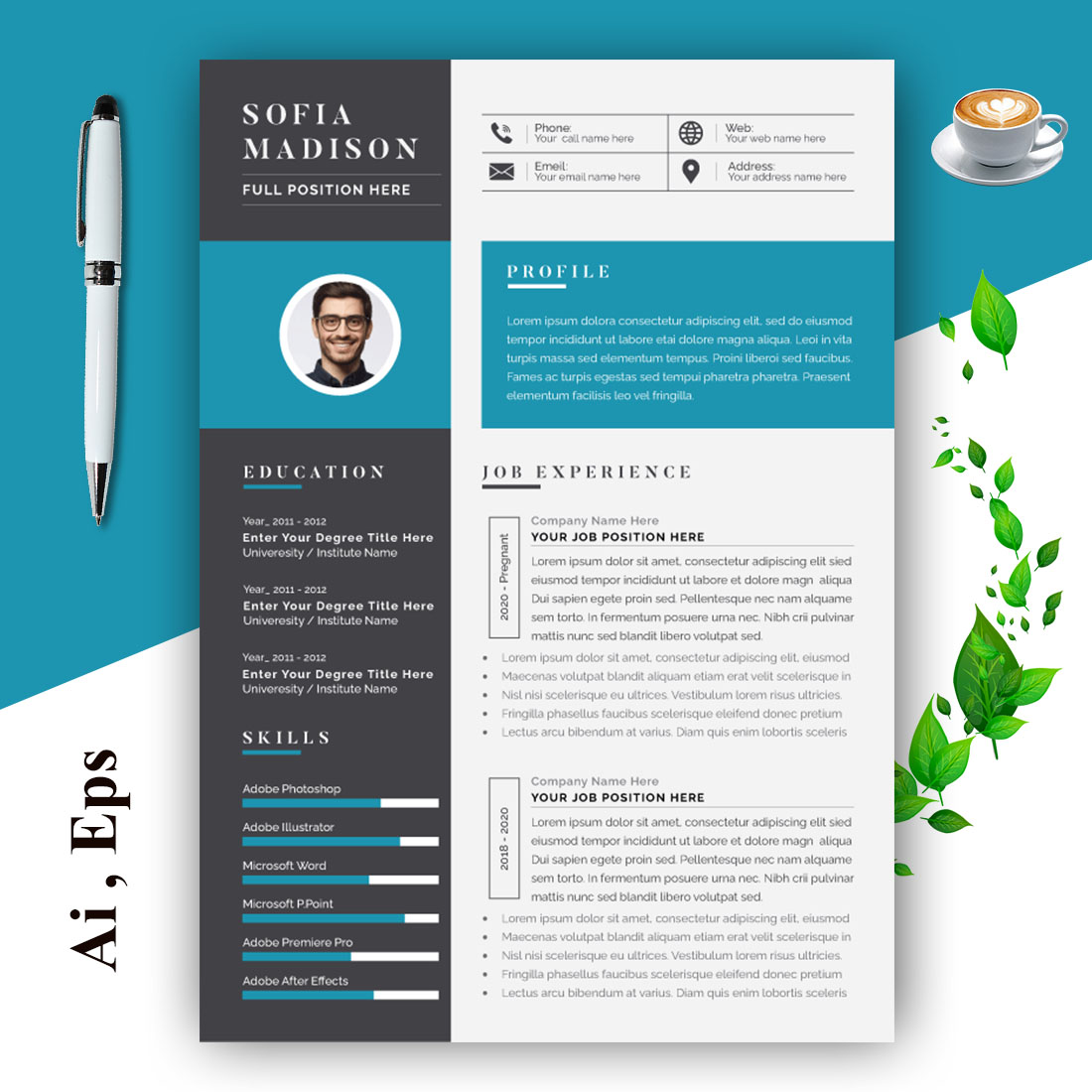 Modern Resume Template cover image.