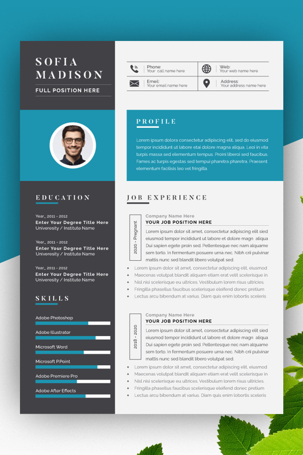 Modern Resume Template pinterest preview image.