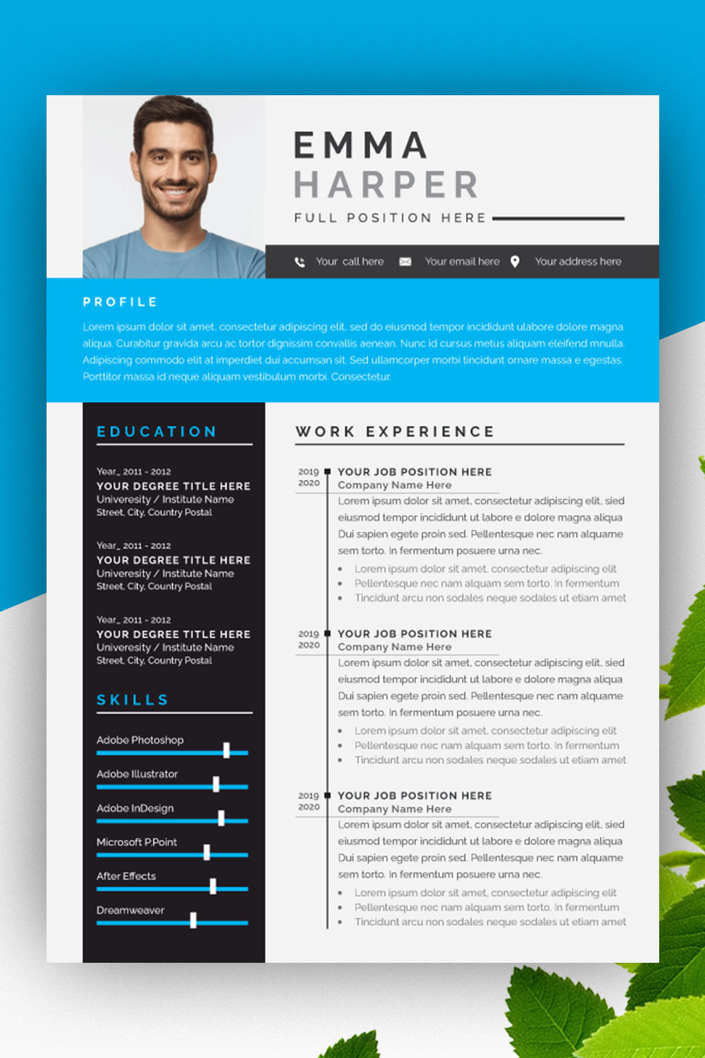 Corporate Modern Resume Template pinterest preview image.