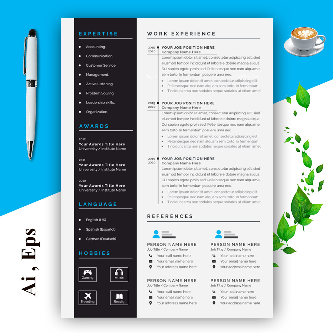 Corporate Modern Resume Template preview image.