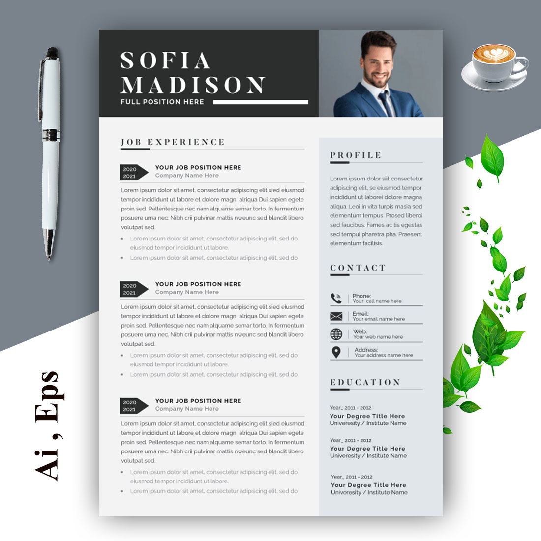 Professional Resume CV Template cover image.