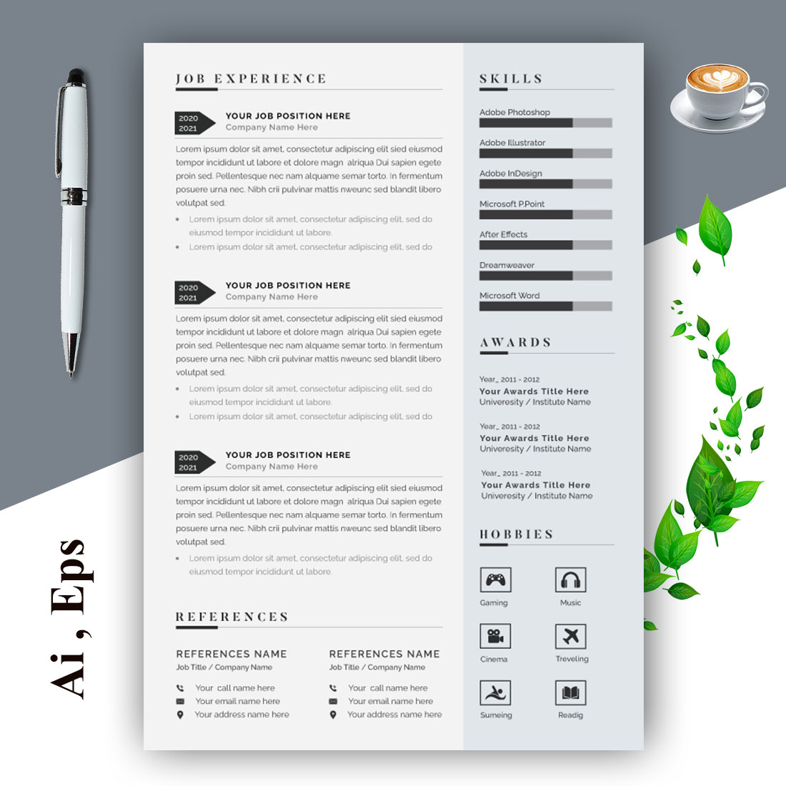 Professional Resume CV Template preview image.