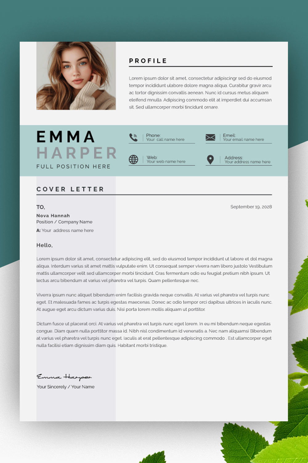 Clean Resume Template Layout pinterest preview image.